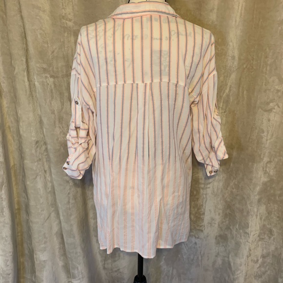 White Striped Button DownTunicTop 3/4 Sleeve Plus Size VINTAGE AMERICA 1X - Picture 13 of 16